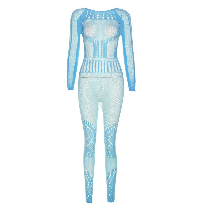 Sexy Adogirl Hollow Out Knitted Mesh Jumpsuits Women Sexy See Through Long Sleeve Overalls - Image 12
