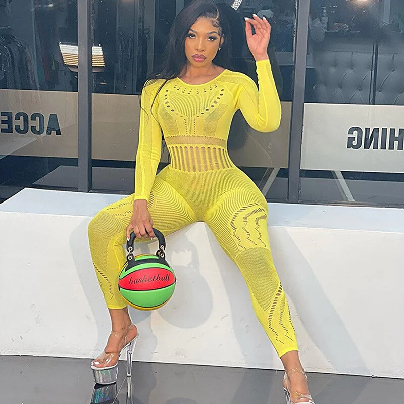 Sexy Adogirl Hollow Out Knitted Mesh Jumpsuits Women Sexy See Through Long Sleeve Overalls - Image 13