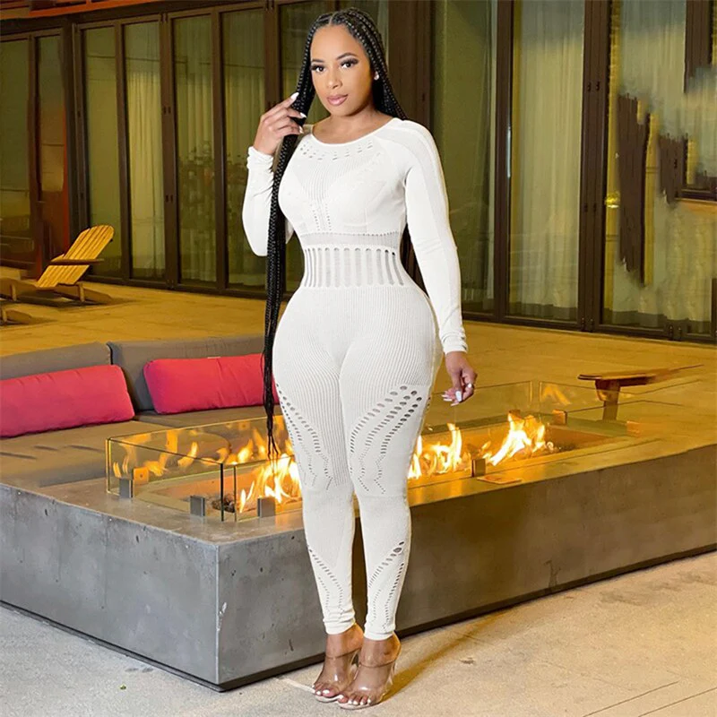 Sexy Adogirl Hollow Out Knitted Mesh Jumpsuits Women Sexy See Through Long Sleeve Overalls - Image 15