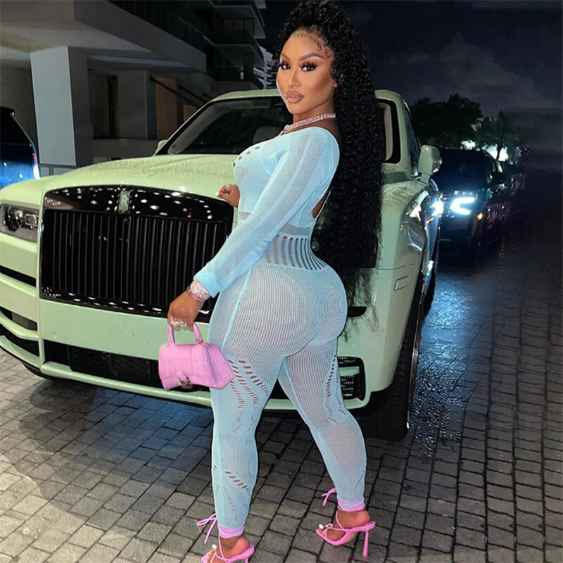 Sexy Adogirl Hollow Out Knitted Mesh Jumpsuits Women Sexy See Through Long Sleeve Overalls - Image 17