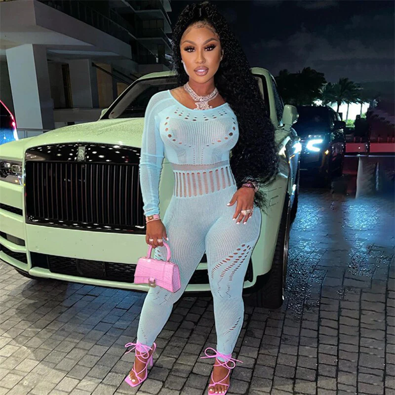 Sexy Adogirl Hollow Out Knitted Mesh Jumpsuits Women Sexy See Through Long Sleeve Overalls - Image 18