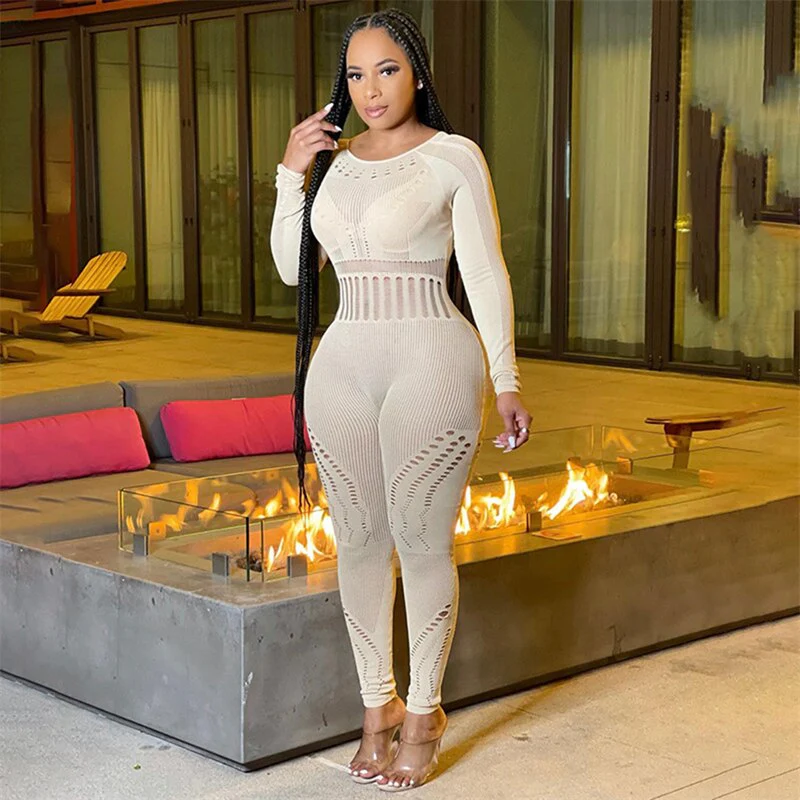 Sexy Adogirl Hollow Out Knitted Mesh Jumpsuits Women Sexy See Through Long Sleeve Overalls - Image 19