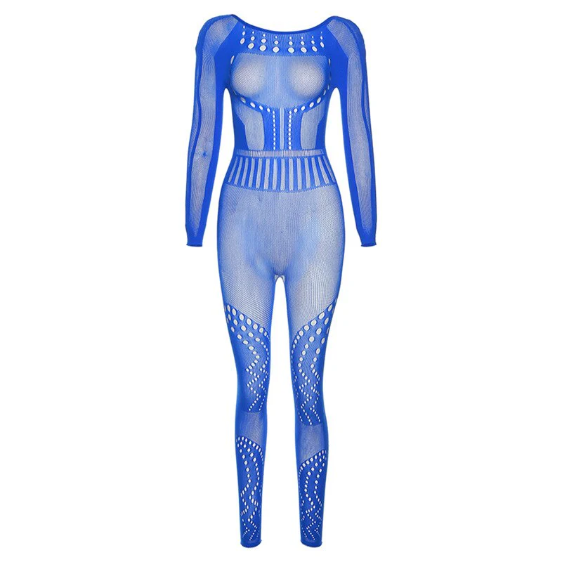 Sexy Adogirl Hollow Out Knitted Mesh Jumpsuits Women Sexy See Through Long Sleeve Overalls - Image 2