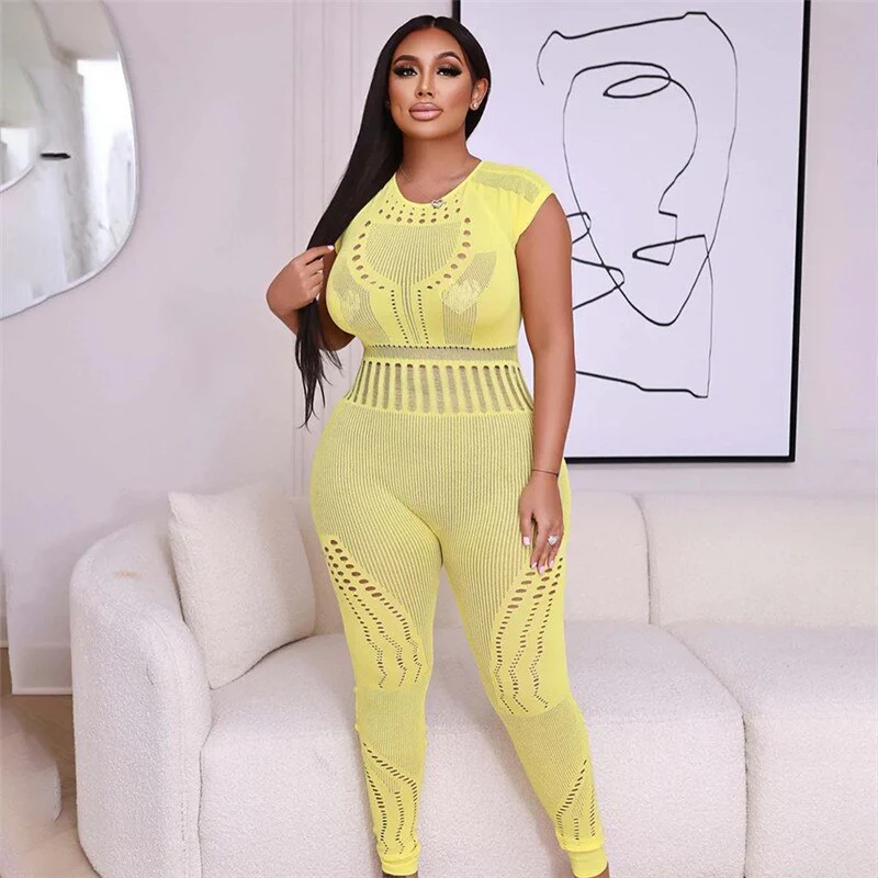 Sexy Adogirl Hollow Out Knitted Mesh Jumpsuits Women Sexy See Through Long Sleeve Overalls - Image 3
