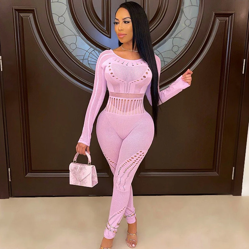 Sexy Adogirl Hollow Out Knitted Mesh Jumpsuits Women Sexy See Through Long Sleeve Overalls - Image 5