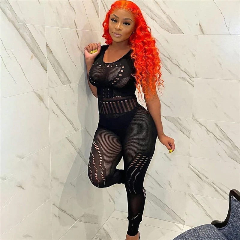 Sexy Adogirl Hollow Out Knitted Mesh Jumpsuits Women Sexy See Through Long Sleeve Overalls - Image 6
