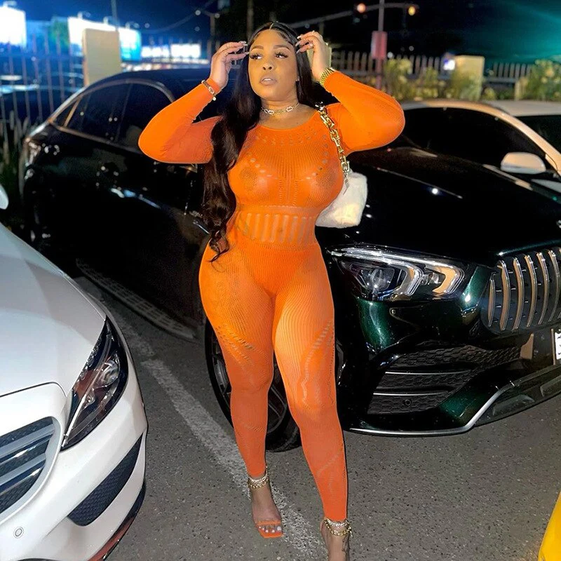 Sexy Adogirl Hollow Out Knitted Mesh Jumpsuits Women Sexy See Through Long Sleeve Overalls - Image 8