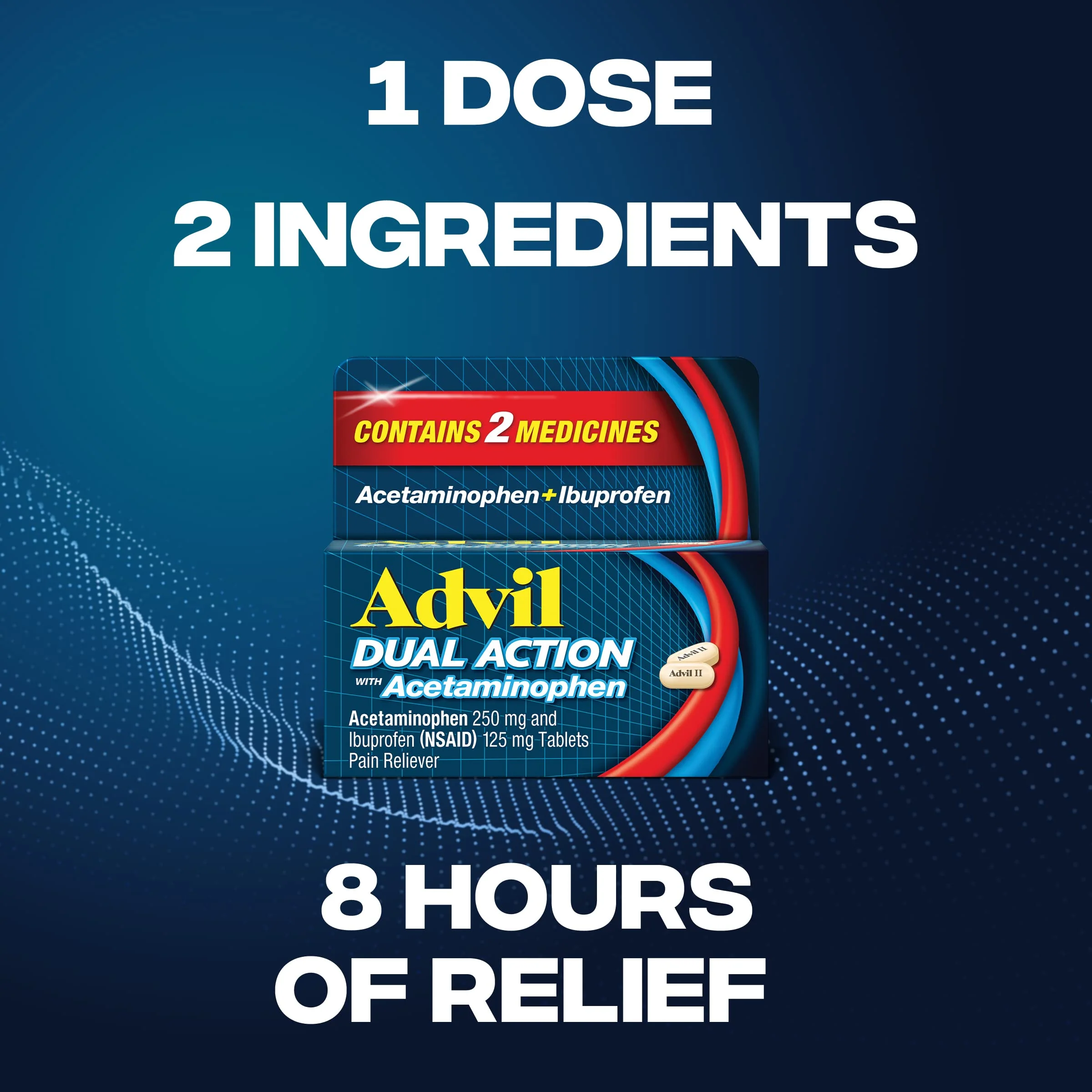 Advil Dual Action Coated Caplets with Acetaminophen, 250 Mg Ibuprofen and 500 Mg Acetaminophen Per Dose (2 Dose Equivalent) for 8 Hour Pain Relief - 216 Count - Image 3