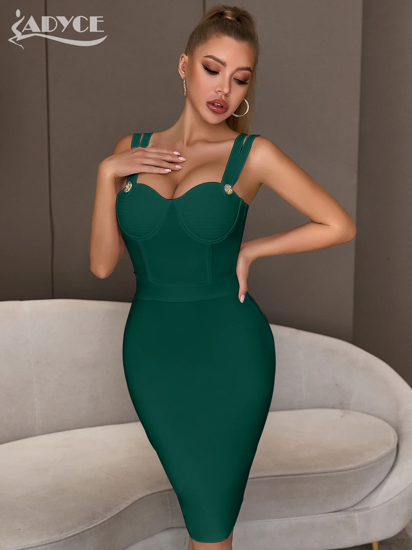 Adyce 2023 New Summer Green Bandage Dress Women Sexy Sleeveless Spaghetti Strap Red Club Celebrity Evening Party Dress Vestidos - Image 6