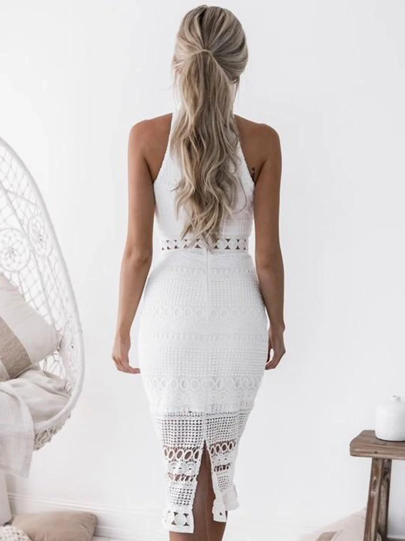 Adyce White Lace Sleeveless Maxi Dress For Women 2023 Summer Sexy Halter Hollow Out Wedding Club Celebrity Party Female Dresses - Image 4