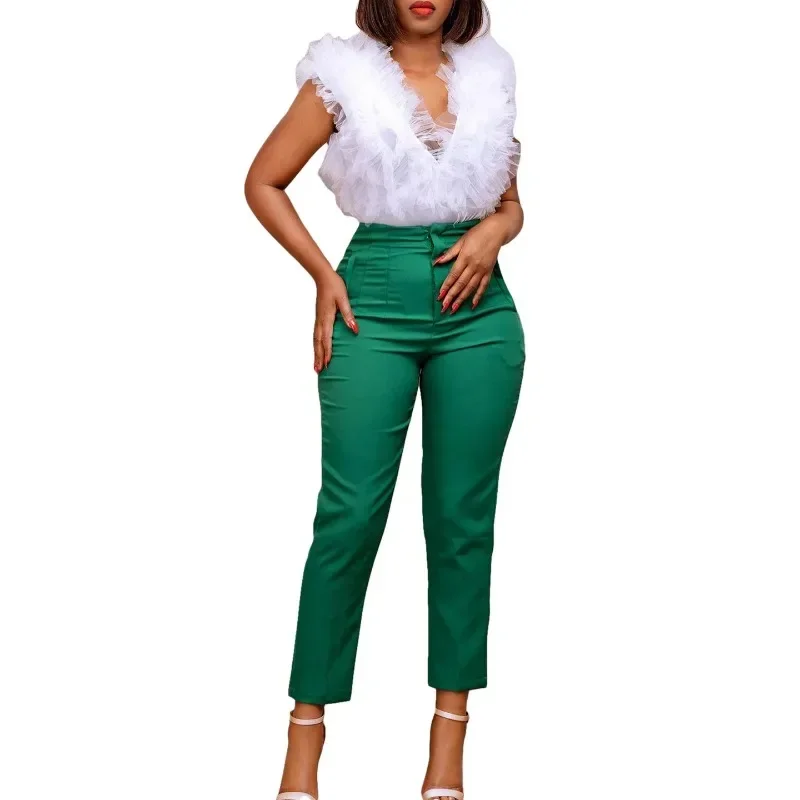 African Clothes for Women Autumn African High Waist Trousers Office Work Lady Long Solid Color Pants Dashiki African Clothing - Image 2