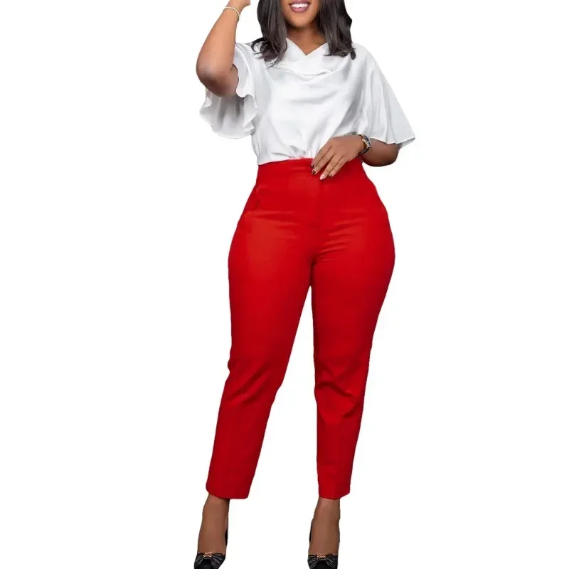 African Clothes for Women Autumn African High Waist Trousers Office Work Lady Long Solid Color Pants Dashiki African Clothing - Image 5