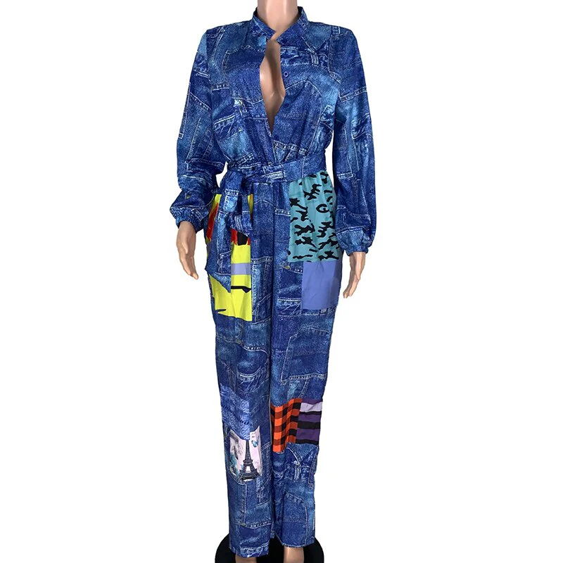Sexy African Clothes Women Jumpsuit Lace Up Wide Leg Pants - Image 3