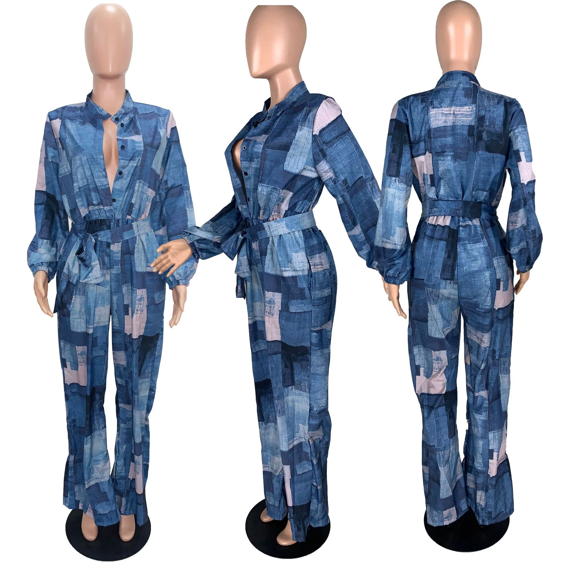 Sexy African Clothes Women Jumpsuit Lace Up Wide Leg Pants - Image 5