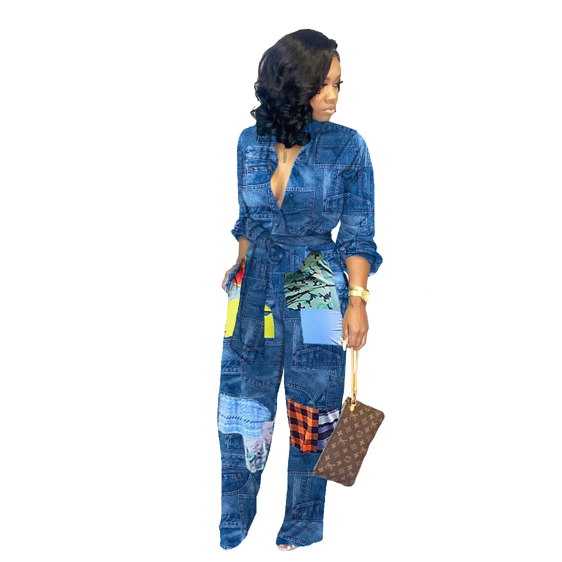 Sexy African Clothes Women Jumpsuit Lace Up Wide Leg Pants - Image 6