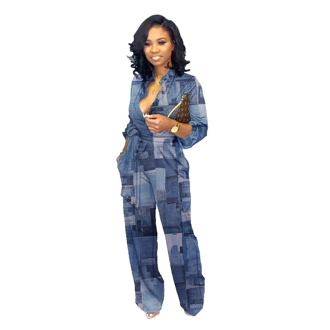 Sexy African Clothes Women Jumpsuit Lace Up Wide Leg Pants - Image 7