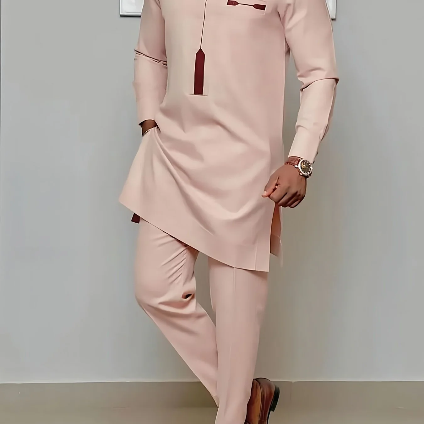 African Dashiki Men'S Suit, Long-Sleeved Top, Shoulder Zipper, Round Neck, Hem Slit, Elastic Pants, African Clothing, Plus Size Men'S Suit, Men'S Casual Shirt And Trousers 2-Piece Set, Four Seasons New 1 Set, Street Style, Pa - Image 9