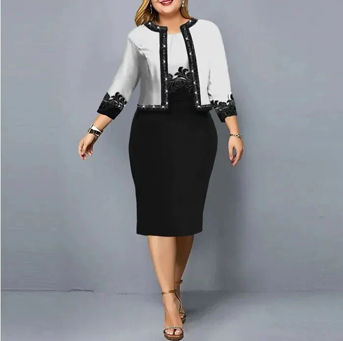 African Dress Set Clothes Women 3/4 Sleeve Jacket Tops And Dress Suit Autumn New Print Fashion Office Lady African Outfits 2023 - Image 2