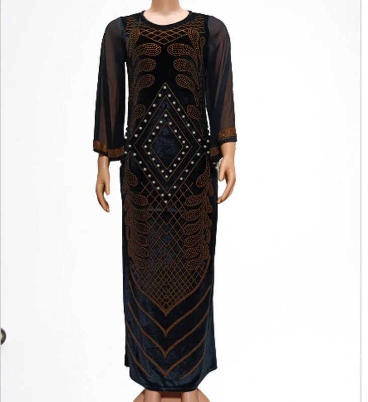 Sexy African Dresses For Women 2022 Autumn Stripe Africa Clothing Muslim Long Maxi Dress - Image 4