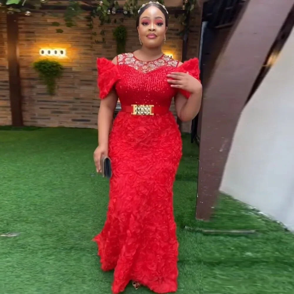 African Dresses For Women 2023 Dashiki Ankara Mesh Flower Wedding Evening Gowns Elegant Turkey Muslim Kaftan Party Maxi Dress - Image 8