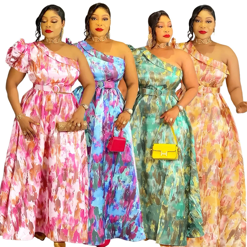 African Dresses For Women 2025 New Africa Clothing One Shoulder Turkey Wedding Party Long Dress Dashiki Ankara Print Outfit - Image 3