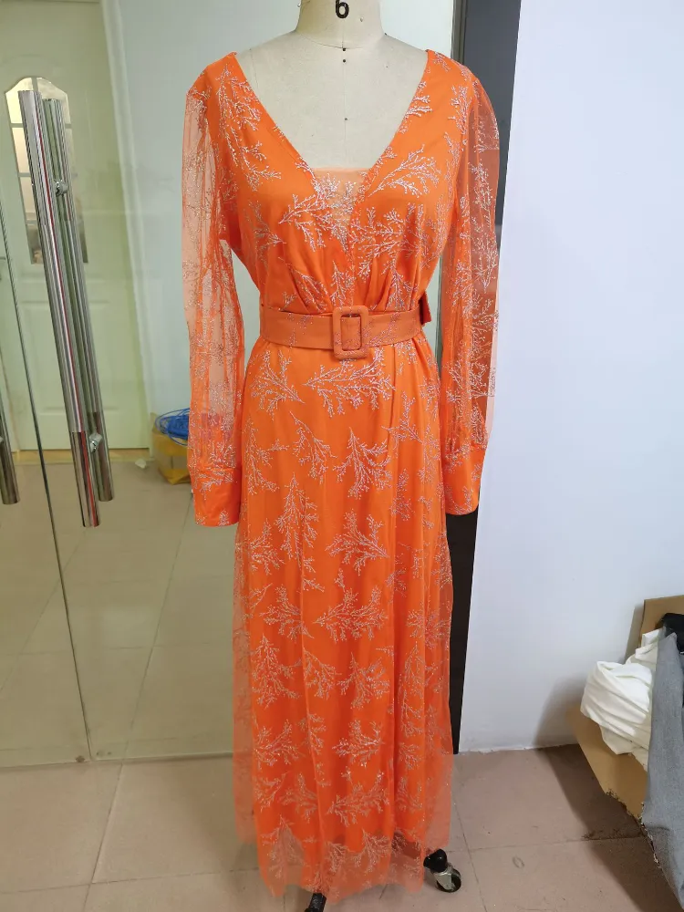 African Dresses for Women Summer 2021 African Women V-neck Long Sleeve Plus Size Long Dress Maxi Dress African Clothes Women - Image 5