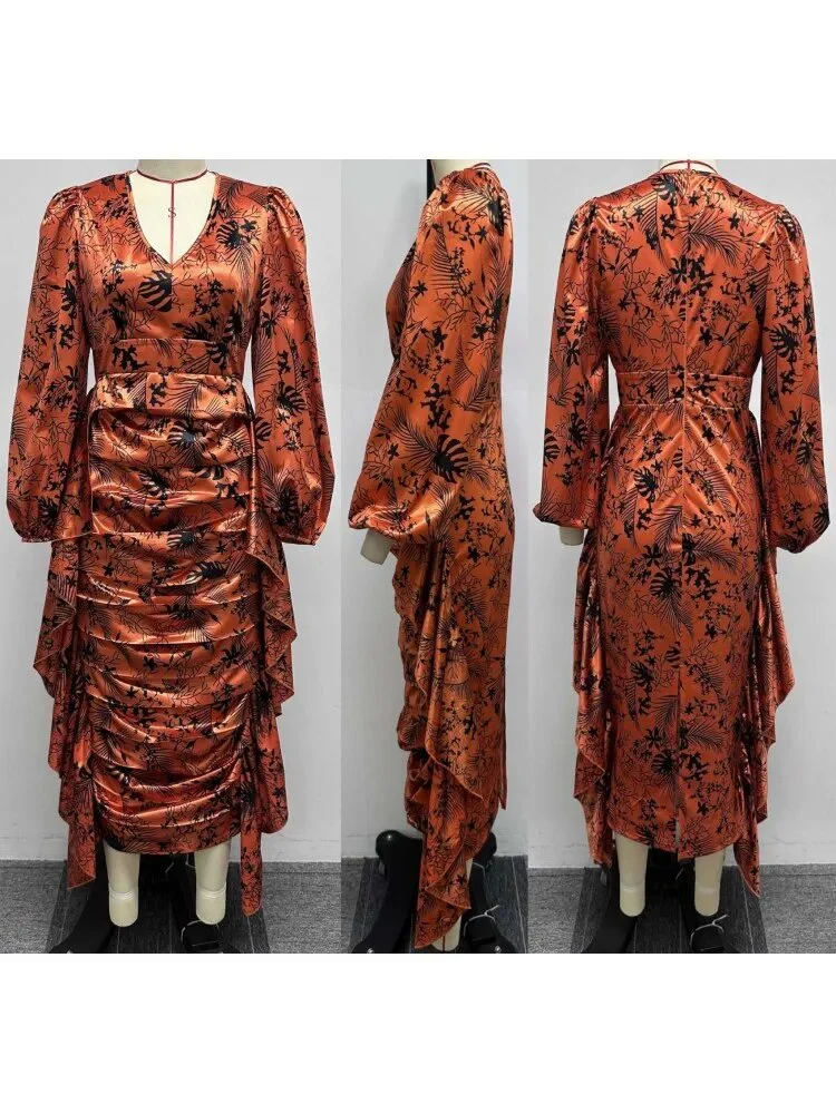 African Dresses For Women Summer Autumn Africa Clothing Long Sleeve Ruched Dress Sexy V-Neck Slim Dress Office Lady Party - Image 5