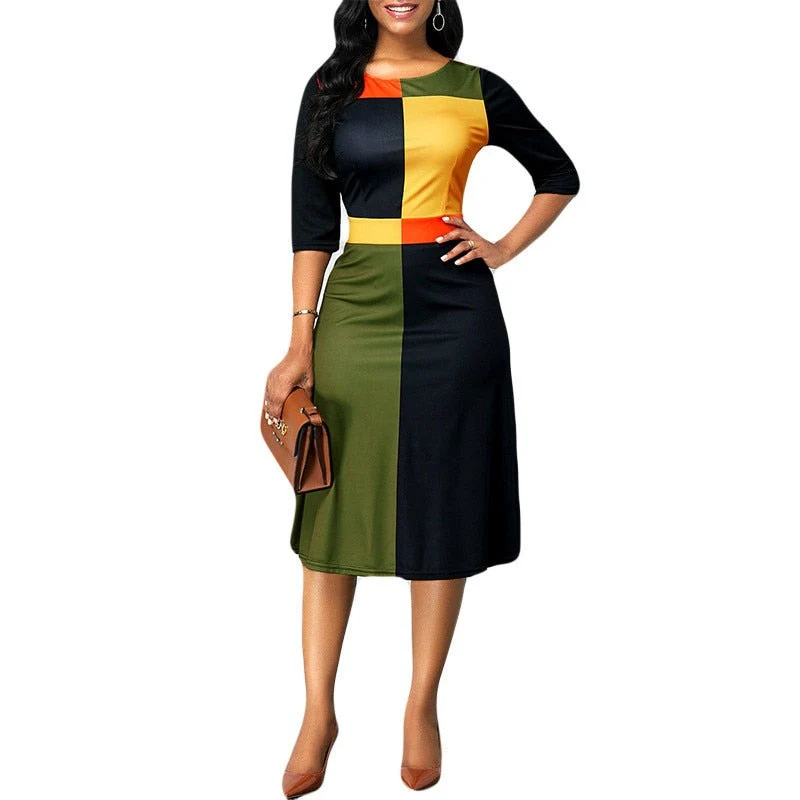 Sexy African Print Dresses for Women Dress Dashiki Geometric Patchwork Robe - Image 2