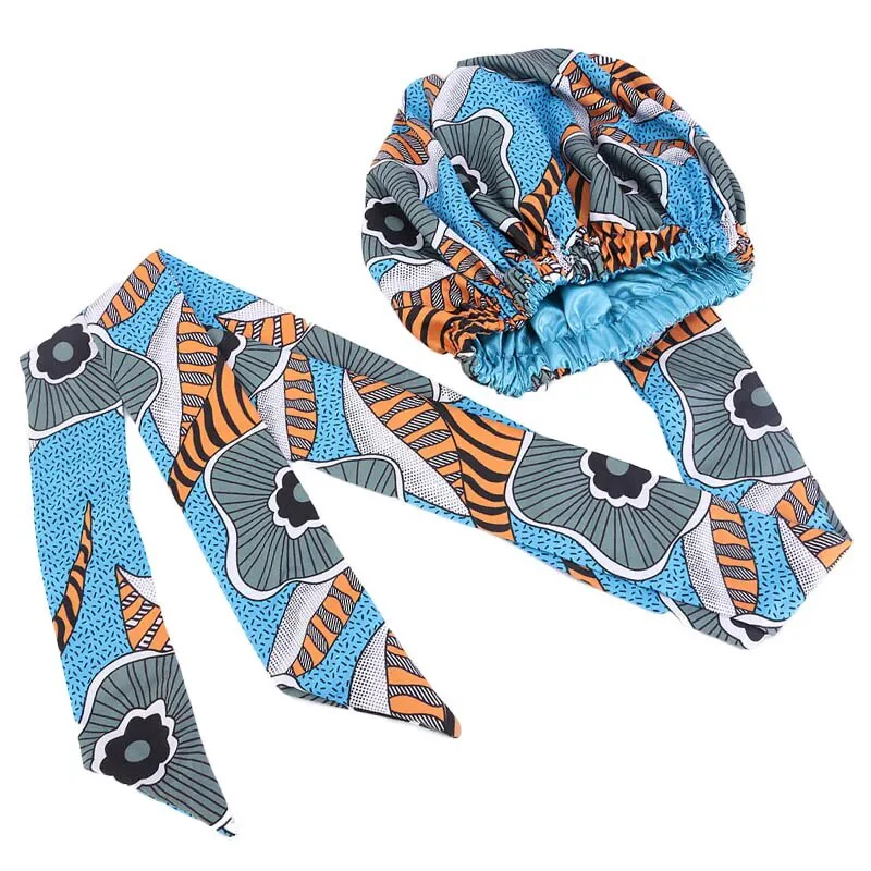 African Print Satin Bonnet With Long Ribbon Wrap Double Layer Headwrap Ankara Pattern Women Hair Cover Large Size Hair Wrap Cap - Image 18
