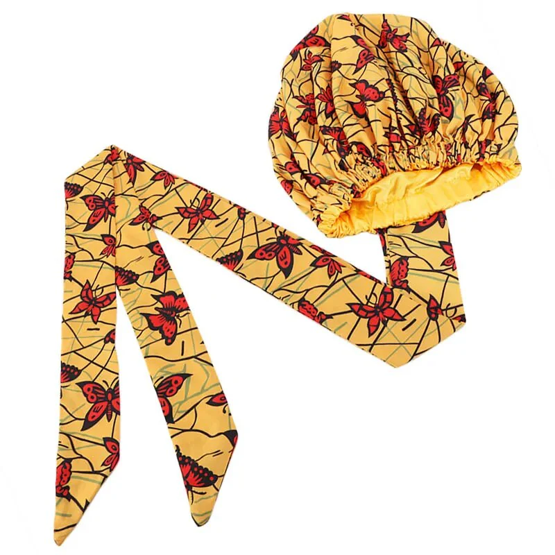 African Print Satin Bonnet With Long Ribbon Wrap Double Layer Headwrap Ankara Pattern Women Hair Cover Large Size Hair Wrap Cap - Image 29