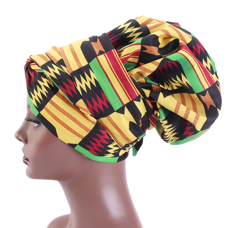 African Print Satin Bonnet With Long Ribbon Wrap Double Layer Headwrap Ankara Pattern Women Hair Cover Large Size Hair Wrap Cap - Image 36