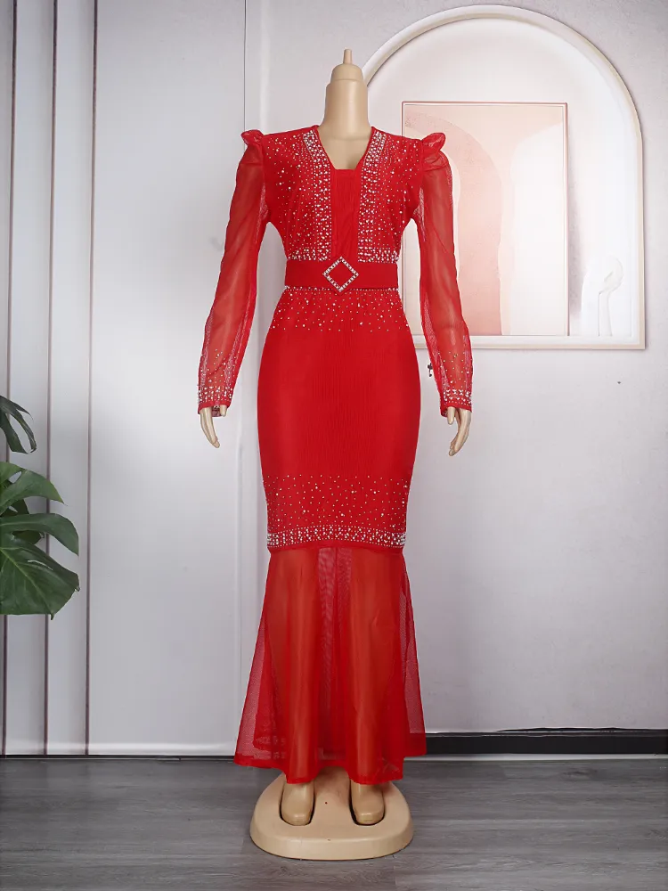 African Turkey Mermaid Dresses For Women Plus Size Evening Gowns Puff Sleeve Dress Wedding Party Robe Ankara Ladies Outfits - Image 8