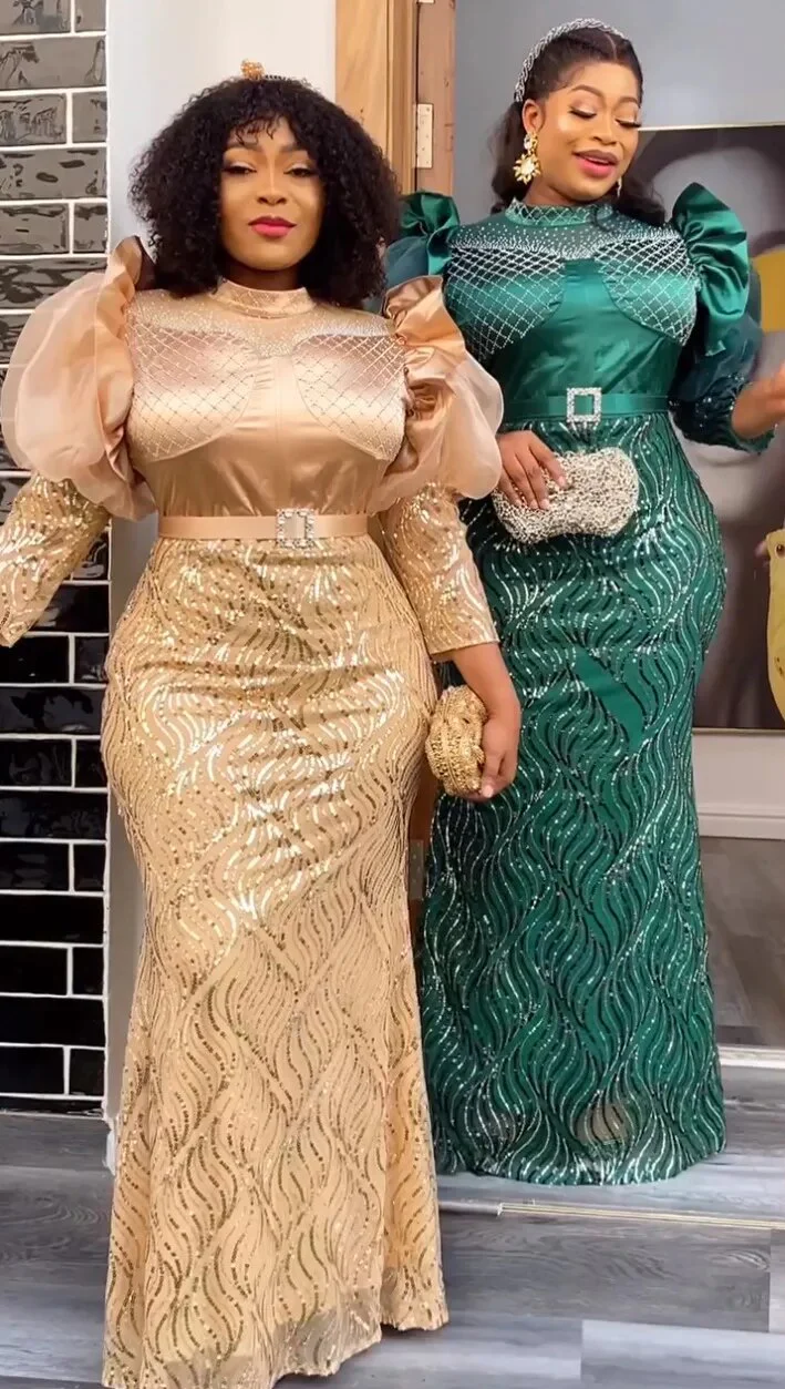 African Wedding Party Dresses for Women Autumn African 3/4 Sleeve O-neck Polyester Long Dress African Robes Christmas Dress - Image 6