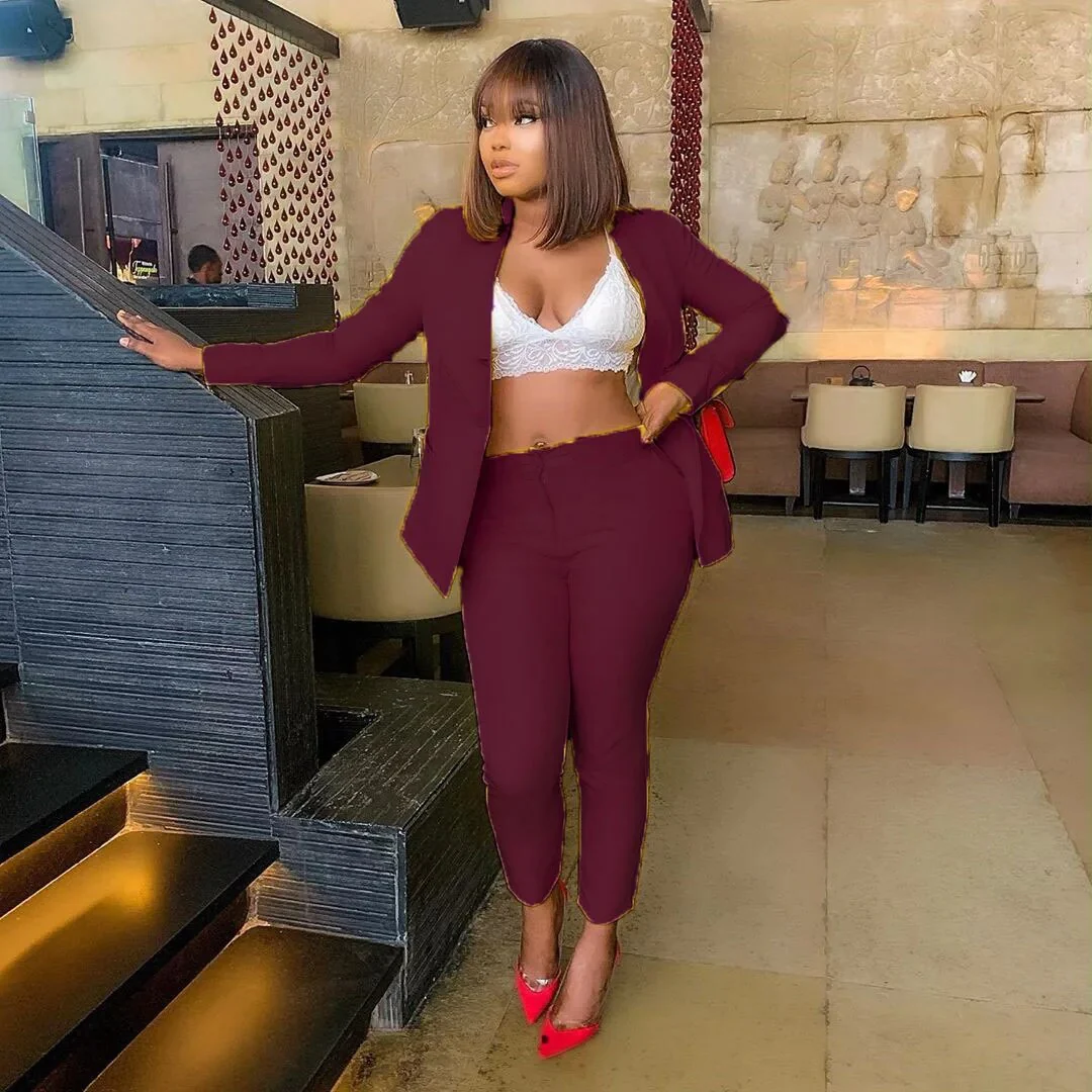 African Women Sets Solid Long Sleeve Blazer Jacket Pants Suits Office Lady Elegant 2 Piece Set Business Outfits Africa Clothing - Image 10