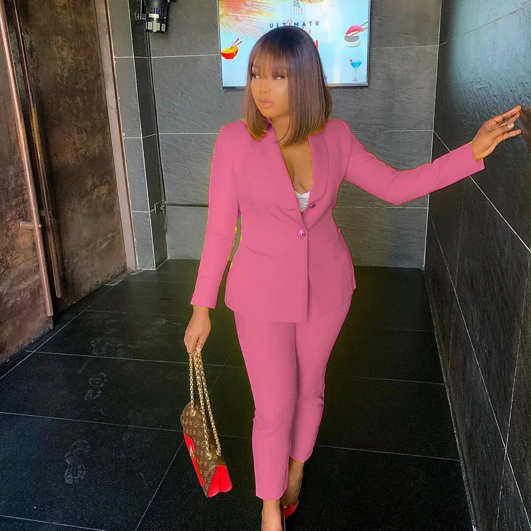 African Women Sets Solid Long Sleeve Blazer Jacket Pants Suits Office Lady Elegant 2 Piece Set Business Outfits Africa Clothing - Image 2