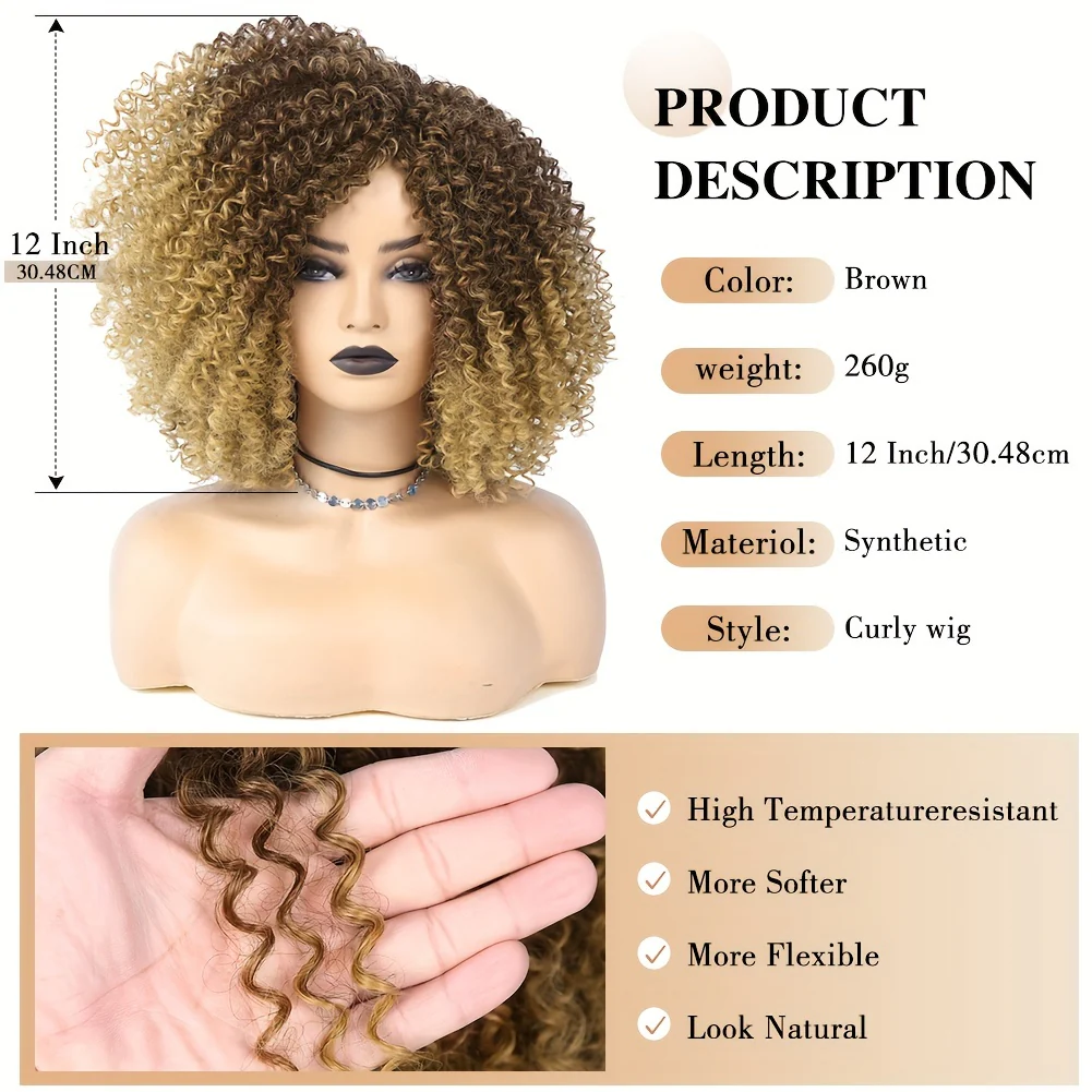 Afro Kinky Curly Wigs Short Afro Kinky Curly Wigs For Women Synthetic Heat Resistant Hair Replacement Wig For Cosplay Party Daily Use - Image 4