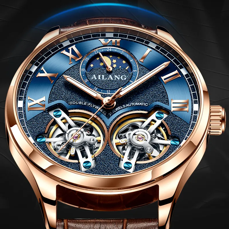 AILANG Original Design men's Double Flywheel Automatic Mechanical Watch Fashion Leisure Business Luxury Clock - Image 3