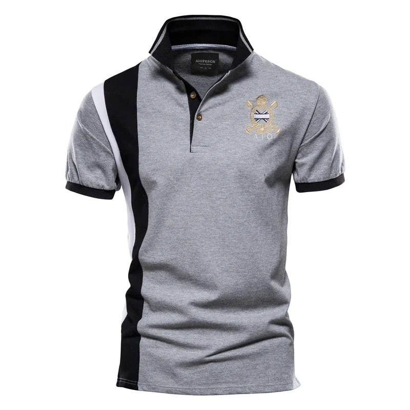 AIOPESON 100% Cotton Badge Embroidery Polo Shirt for Men Short-sleeved Patchwork Men's Polos Quality Summer Brand Men Clothing - Image 7