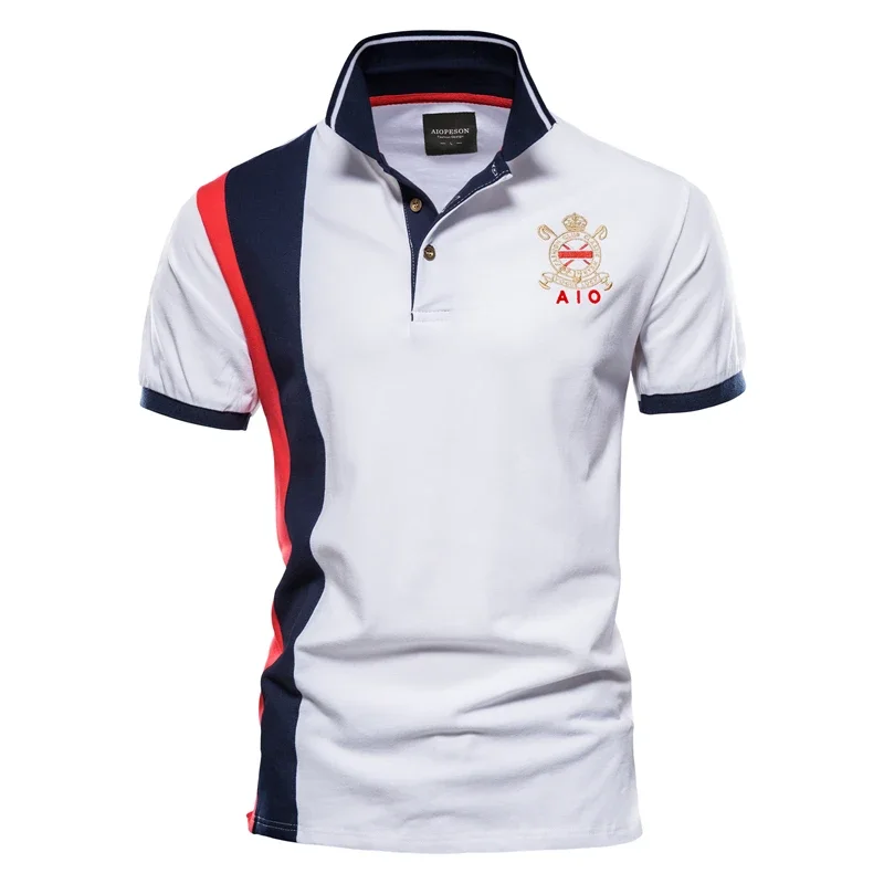 AIOPESON 100% Cotton Badge Embroidery Polo Shirt for Men Short-sleeved Patchwork Men's Polos Quality Summer Brand Men Clothing - Image 8