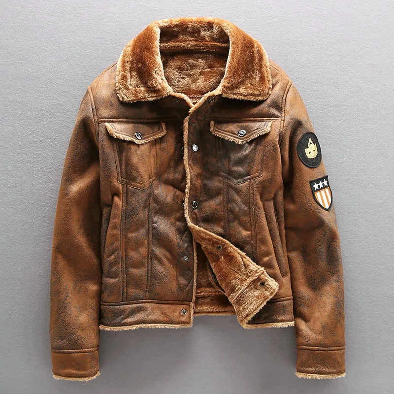 Air Force Pilot Leather Jacket Men Plus Velvet Thickened PU Leather Jacket Male Fur Coat Outwear Autumn Winter Men Clothing - Image 4