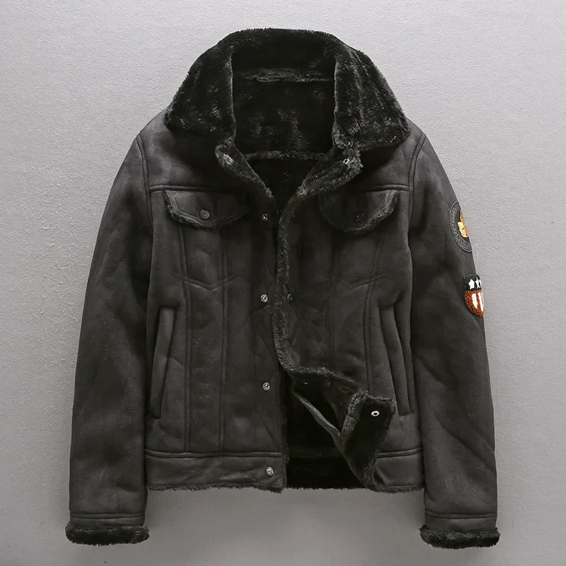 Air Force Pilot Leather Jacket Men Plus Velvet Thickened PU Leather Jacket Male Fur Coat Outwear Autumn Winter Men Clothing - Image 7