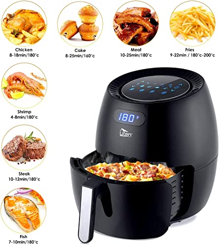 Air Fryer 6.9QT/6.5L, Uten 1700W High-power 8 in 1 Deep Frying Mode, Rapid Heating up, Non-Stick Oven, Oilless Cooking, Fast Heat up/Time Control, LED Digital Touchscreen, Black - Image 5
