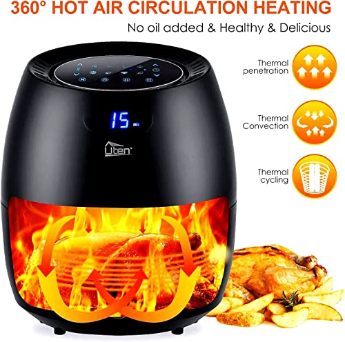 Air Fryer 6.9QT/6.5L, Uten 1700W High-power 8 in 1 Deep Frying Mode, Rapid Heating up, Non-Stick Oven, Oilless Cooking, Fast Heat up/Time Control, LED Digital Touchscreen, Black - Image 6