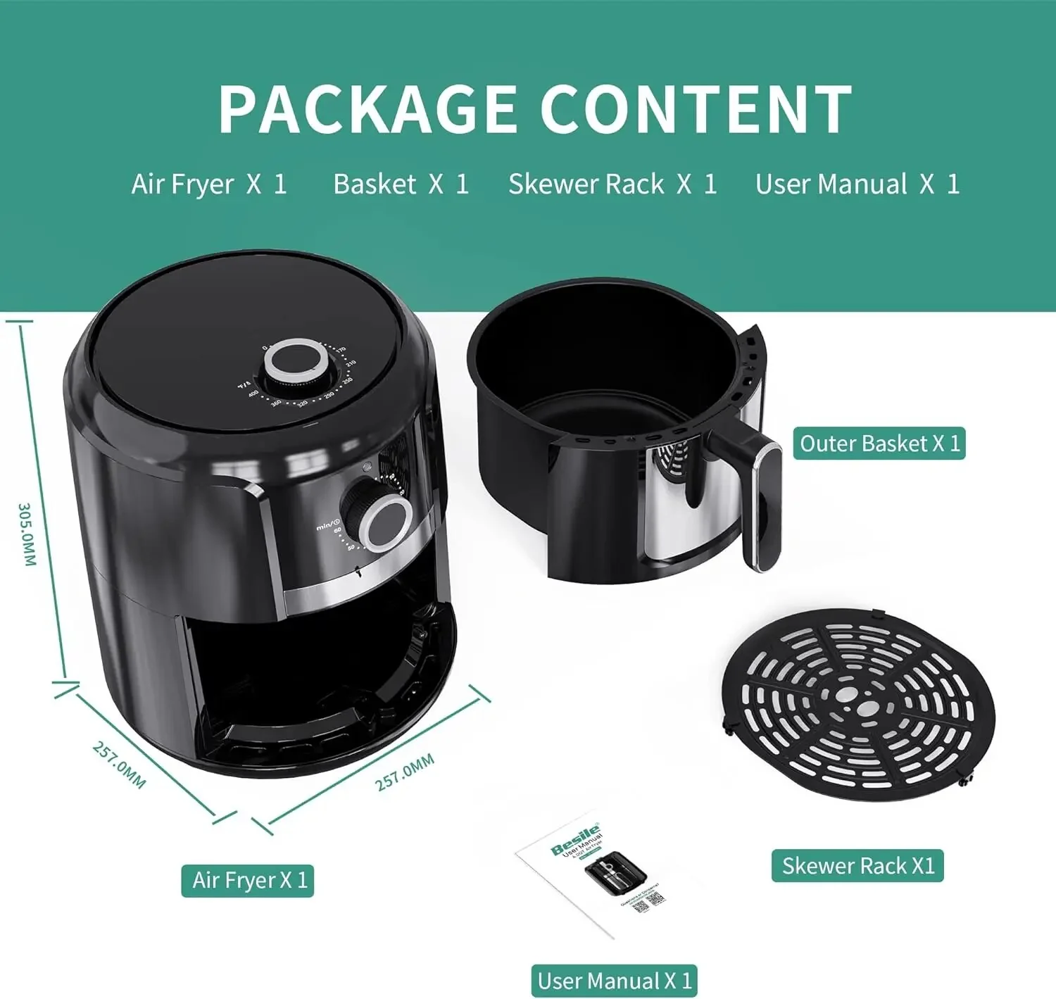 Air Fryer Oilless Cooker with Temperature and Time Control, 75 Recipes Auto Shut Off Feature, 1-Year Warranty, 1300W (Black) - Image 5