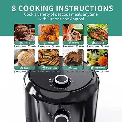 Air Fryer Oilless Cooker with Temperature and Time Control, 75 Recipes Auto Shut Off Feature, 1-Year Warranty, 1300W (Black) - Image 2