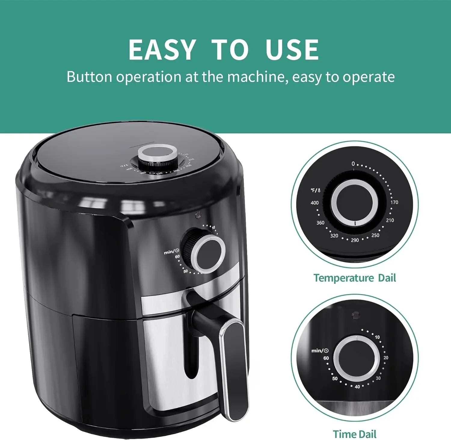 Air Fryer Oilless Cooker with Temperature and Time Control, 75 Recipes Auto Shut Off Feature, 1-Year Warranty, 1300W (Black) - Image 3