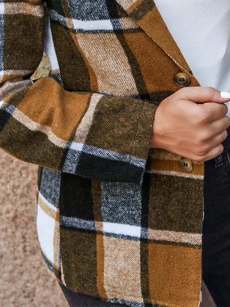 All-match Coat Women Korean Fashion 2023 Fall Plaid Print Button Front Long Sleeve Coat Design Jacket Casual Jacket - Image 4