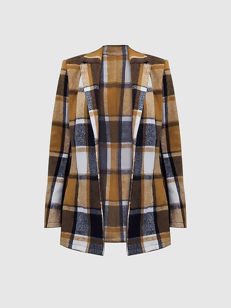 All-match Coat Women Korean Fashion 2023 Fall Plaid Print Button Front Long Sleeve Coat Design Jacket Casual Jacket - Image 5