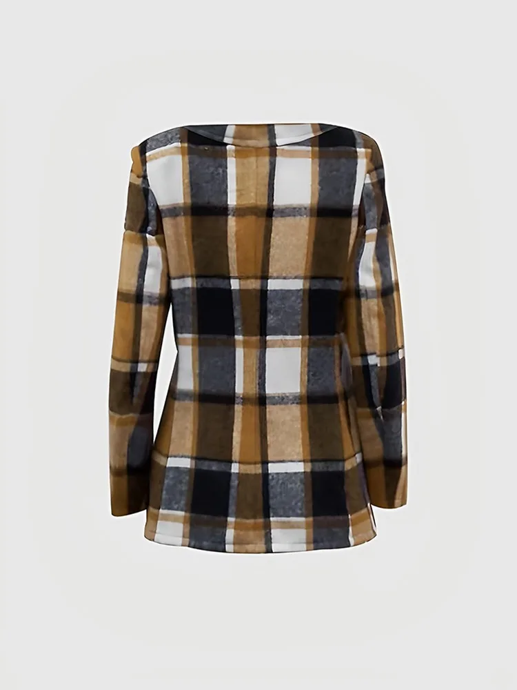 All-match Coat Women Korean Fashion 2023 Fall Plaid Print Button Front Long Sleeve Coat Design Jacket Casual Jacket - Image 6