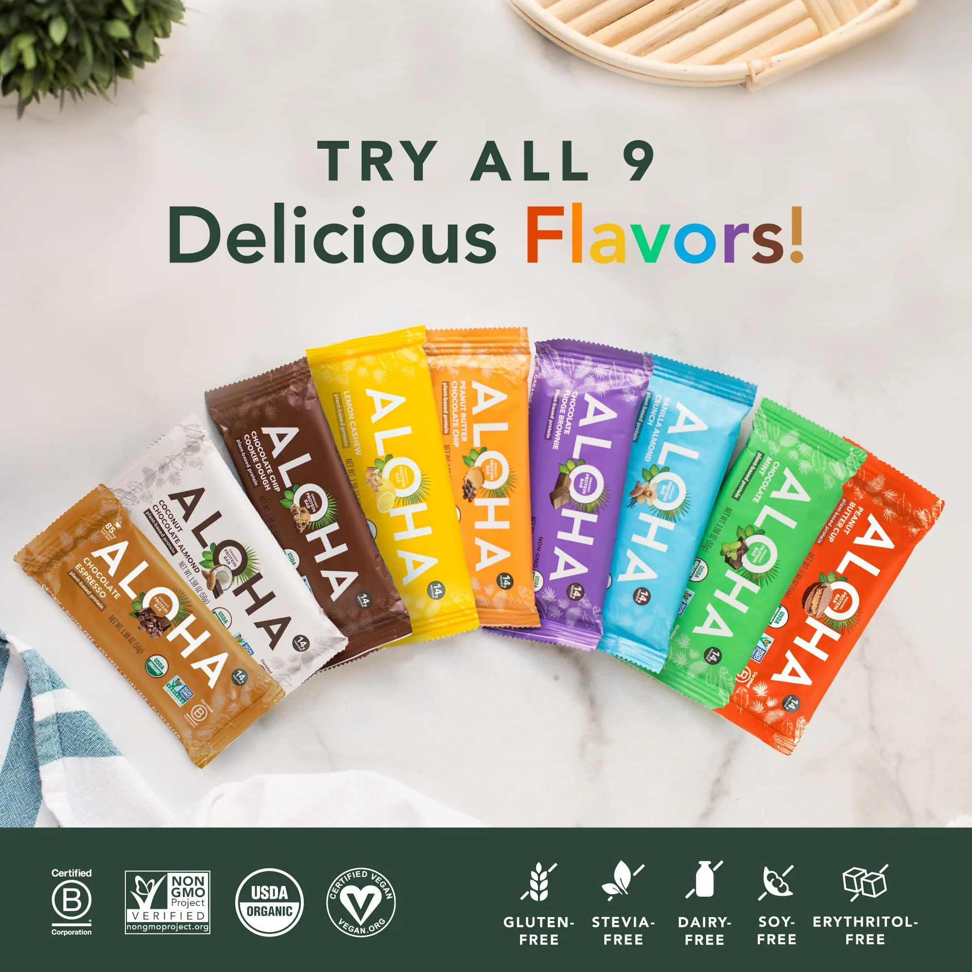 ALOHA Organic Plant Based Protein Bars |Peanut Butter Chocolate Chip | 1.98 Oz (Pack of 12) | Vegan, Low Sugar, Gluten Free, Paleo, Low Carb, Non-GMO, Stevia Free, Soy Free, No Sugar Alcohols - Image 3
